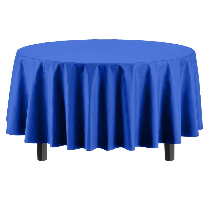Party Solids 6-Pack Premium Plastic Tablecloth 84in. Round Plastic Table Cover - Dark Blue - Image 2